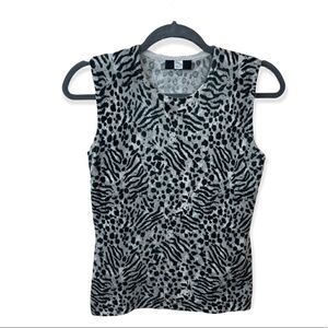 Saks Fifth Avenue Sleeveless Cheetah Sweater in Gray, approximate size S-VGUC